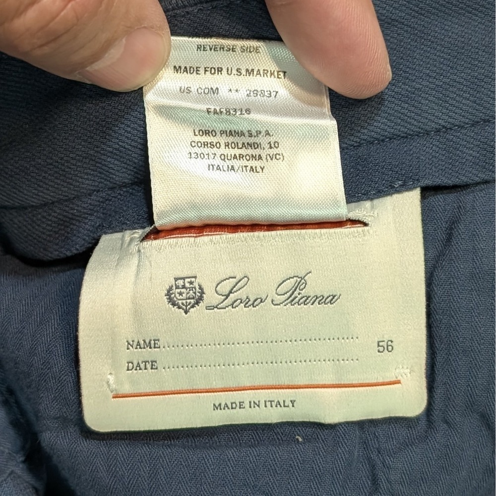 Loro Piana Carlo Pants Mens 56 Blue Cotton Straight Leg Flat Front Made in Italy - Picture 6 of 15